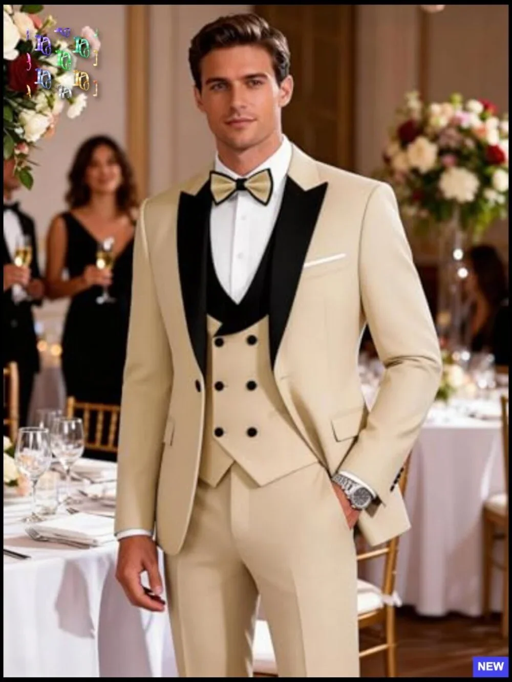 Slim Fit Tuxedo Suit 3 Piece Polyester Blend Formal Wedding Prom Classic